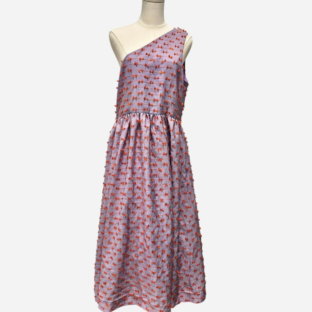 J. Crew Lavender One-Shoulder Midi Dress with Coral Embellishments